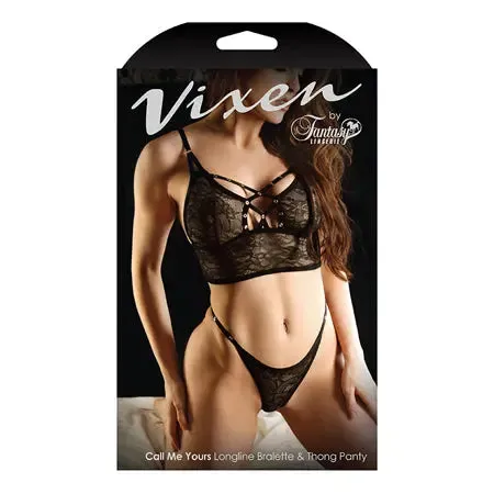 Vixen Call Me Yours Longline Bralette With Grommets Thong Panty Black LXL Fantasy Lingerie Female Sex Toys Vixen Call Me Yours Longline Bralette With Grommets Thong Panty Black LXL Fantasy Lingerie Female Sex Toys