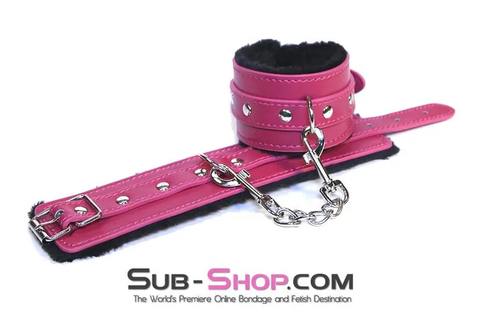 Idea Couples 9048DLSIS Fur Lined Sex Bomb Pink Wrist Sissy Slut Bondage Cuffs and Chain Set