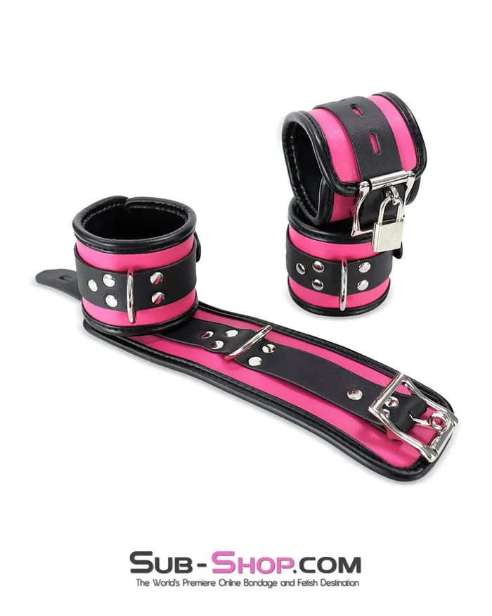 Idea Restraints 9995DL Hot Pink 6 Piece Bondage Collar Wrist Cuffs Ankle Cuffs and Blindfold Set