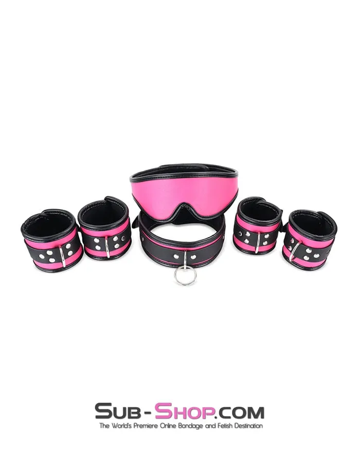 Idea Restraints 9995DL Hot Pink 6 Piece Bondage Collar Wrist Cuffs Ankle Cuffs and Blindfold Set