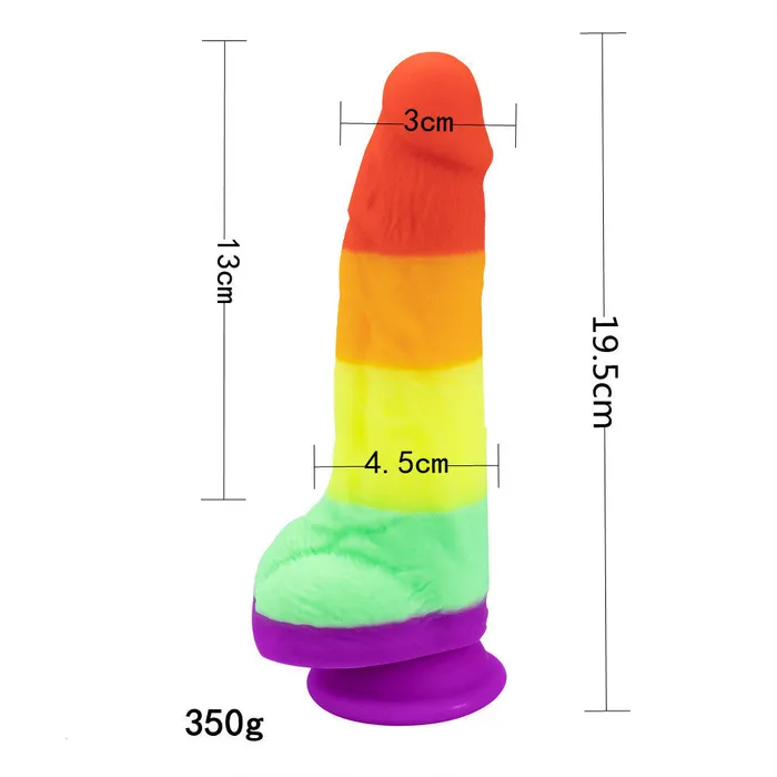 Rainbow Silicone Simulation Penis Dildo Female Sex Toys