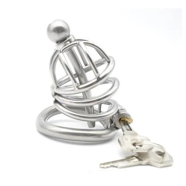 Raysent Male Sex Toys 7103RS Locked Up and Penetrated High Security Steel Male Chastity Device with Removable Urethral Sound